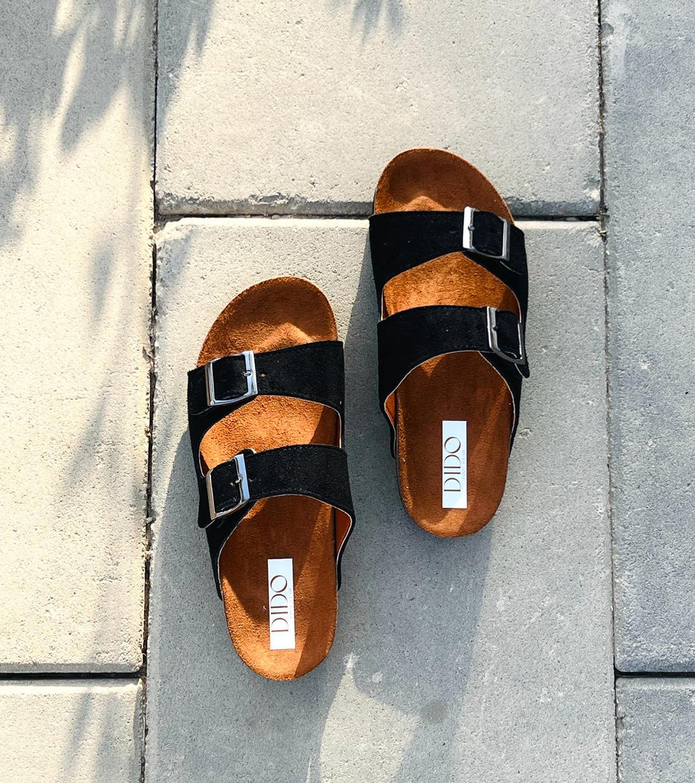 Black Double Buckle Women Style Slipper