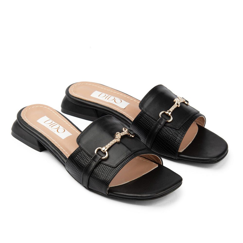 Leslie Metallic-Accent Slipper- Black