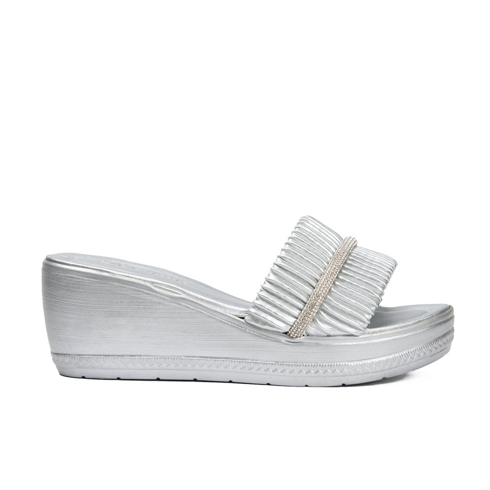 Silver Women Wedges Slipper