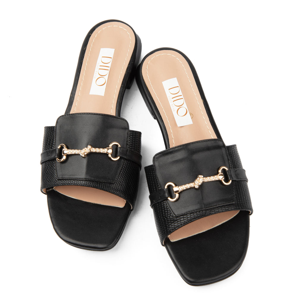 Leslie Metallic-Accent Slipper- Black