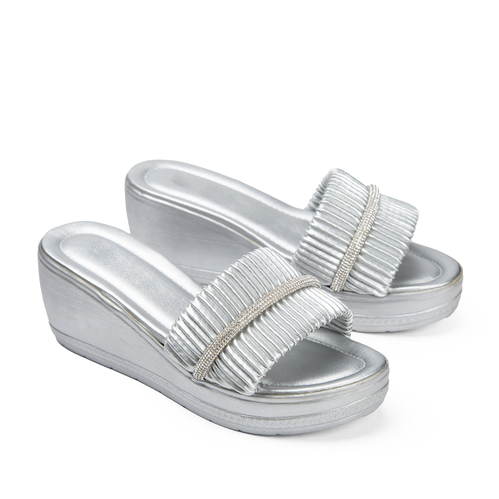 Silver Women Wedges Slipper